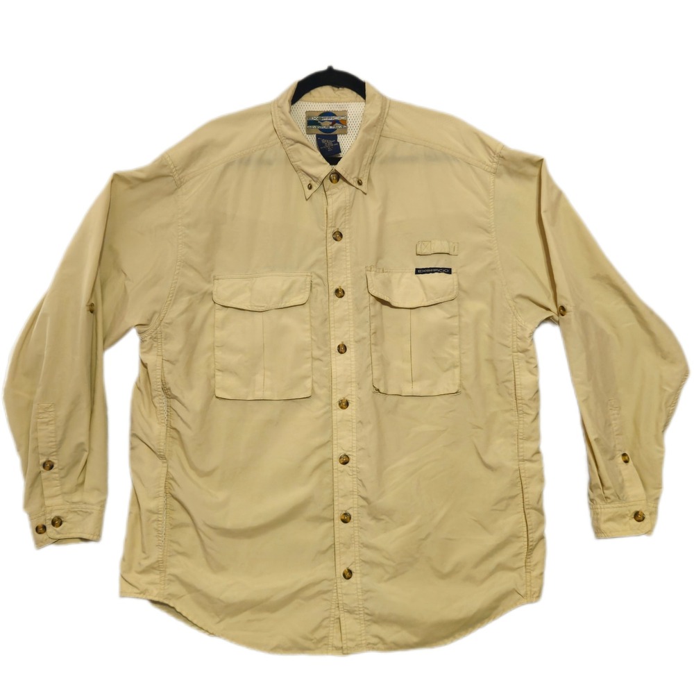 EXOFFICIO Adventure Long Sleeve Button Up Shirt Mens XL Beige Fishing Hiking